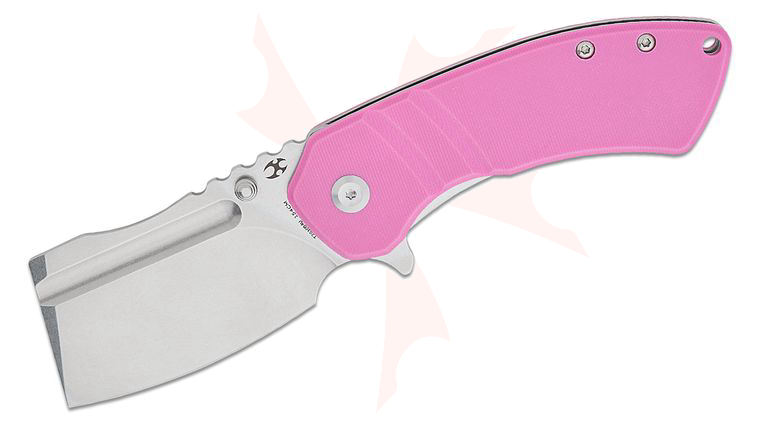 Kansept Knives Korvid M&plus; Liner Lock Flipper Knife 3.07 inch 154CM Stonewashed Cleaver Blade, Pink G10 Handles