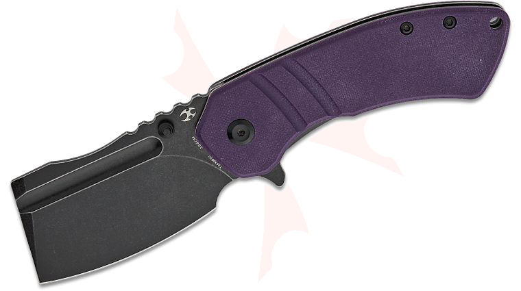 Kansept Knives Korvid M&plus; Liner Lock Flipper Knife 3.07 inch 154CM Black Stonewashed Cleaver Blade, Purple G10 Handles