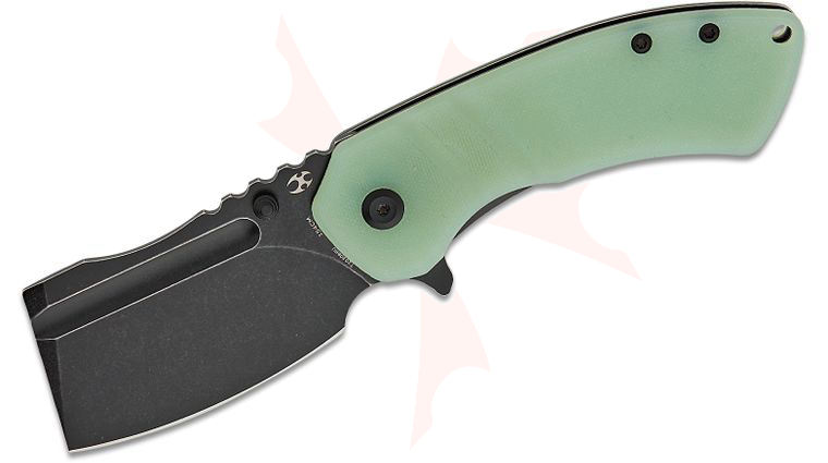 Kansept Knives Korvid M&plus; Liner Lock Flipper Knife 3.07 inch 154CM Black Stonewashed Cleaver Blade, Jade G10 Handles