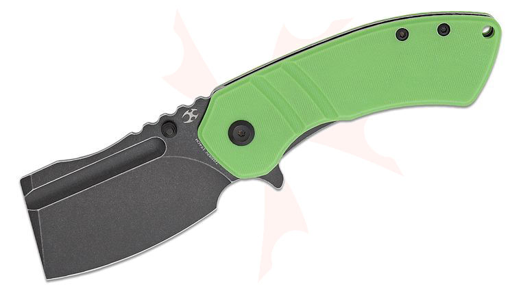 Kansept Knives Korvid M&plus; Liner Lock Flipper Knife 3.07 inch 154CM Black Stonewashed Cleaver Blade, Grass Green G10 Handles