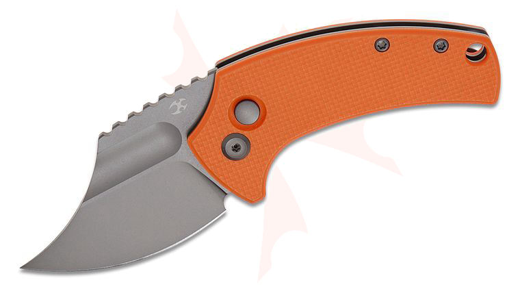 Kansept Knives Koch Tools Wasp Button Lock Front Flipper Knife 2.36 inch 154CM Gray TiCN Harpoon Clip Point Blade, Orange G10 Handles