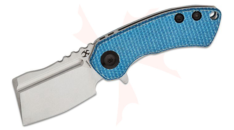 Kansept Knives Mini Korvid Flipper Knife 1.45 inch 154CM Stonewashed Cleaver Blade, Blue Canvas Micarta Handles