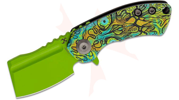 Kansept Knives Mini Korvid Flipper Knife 1.45 inch 154CM Green Cleaver Blade, Undead Green G10 Handles