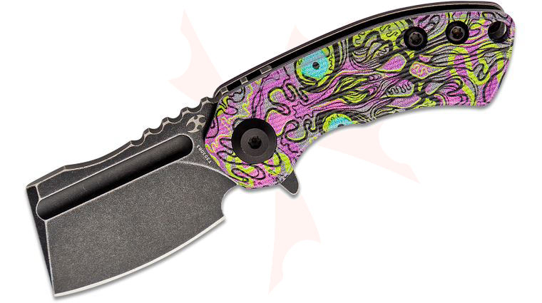 Kansept Knives Mini Korvid Flipper Knife 1.45 inch 154CM Black Stonewashed Cleaver Blade, Undead Purple G10 Handles