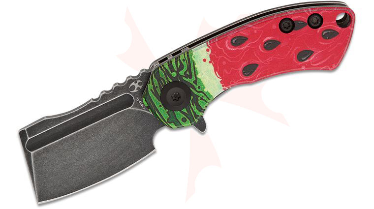 Kansept Knives Mini Korvid Liner Lock Flipper Knife 1.45 inch 154CM Black Stonewashed Cleaver Blade, Watermelon G10 Handles