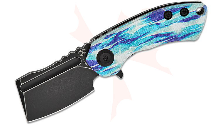 Kansept Knives Mini Korvid Flipper Knife 1.45 inch 154CM Black Stonewashed Cleaver Blade, Icicle G10 Handles