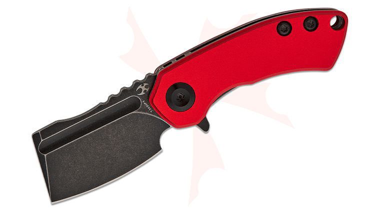 Kansept Knives Mini Korvid Liner Lock Flipper Knife 1.45 inch 154CM Black Stonewashed Cleaver Blade, Red Aluminum Handles