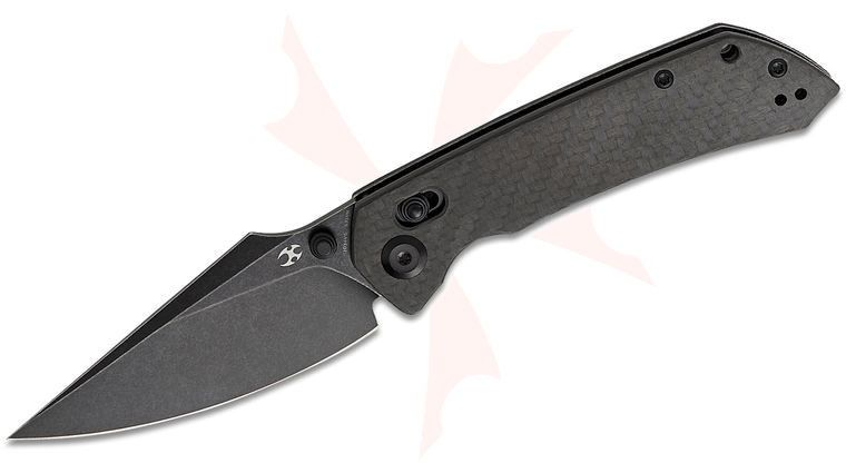 Kansept Knives Fenrir Crossbar Lock Folding Knife 3.48 inch CPM-S35VN Black Stonewashed Harpoon Blade, Twill Carbon Fiber Handles