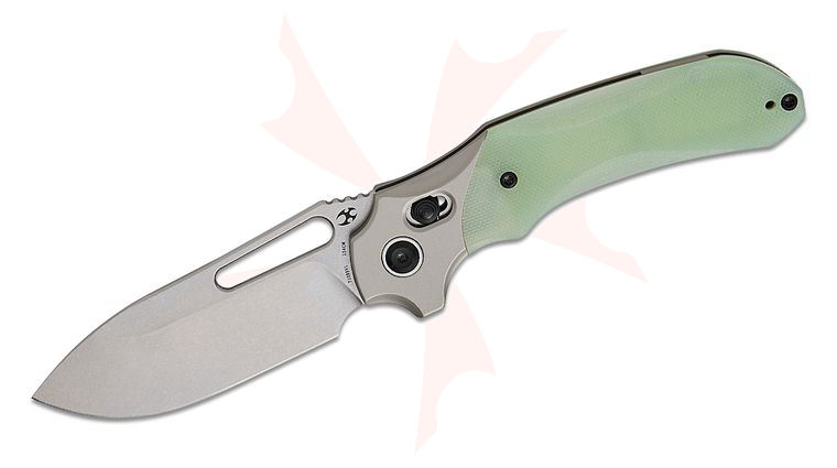 Kansept Knives Quasar Crossbar Lock Folding Knife 3.38 inch 154CM Stonewashed Drop Point Blade, Jade G10 Handles with Titanium Bolsters