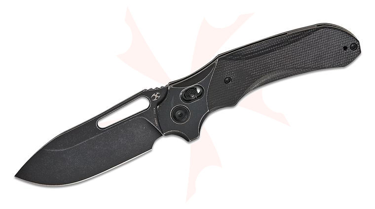 Kansept Knives Quasar Crossbar Lock Folding Knife 3.38 inch 154CM Black Stonewashed Drop Point Blade, Black Micarta Handles with Black Stonewashed Titanium Bolsters
