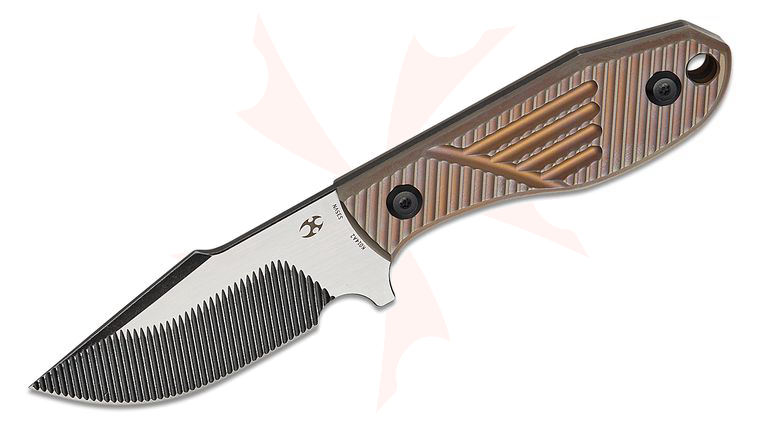 Kansept Knives JB Stout Tiny Dancer Fixed Blade Knife 3.17 inch CPM-S35VN Two-Tone Milled Harpoon Blade, Milled Bronze Anodized Titanium Handles, Kydex Sheath