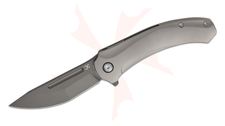 Kansept Knives Hira Frame Lock Flipper Knife 3.46 inch CPM-S35VN Gray Bead Blasted Modified Tanto Blade, Bead Blasted Titanium Handles