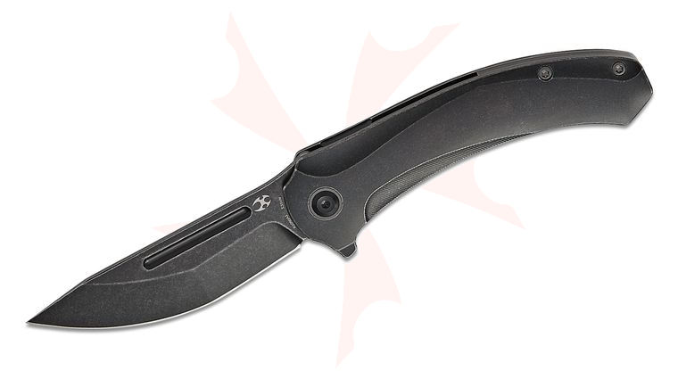 Kansept Knives Hira Frame Lock Flipper Knife 3.46 inch CPM-S35VN Black Stonewashed Modified Tanto Blade, Black Stonewashed Titanium Handles
