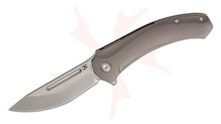 Kansept Knives Hira Frame Lock Flipper Knife 3.46 inch CPM-S35VN Satin Modified Tanto Blade, Bronze Anodized Titanium Handles