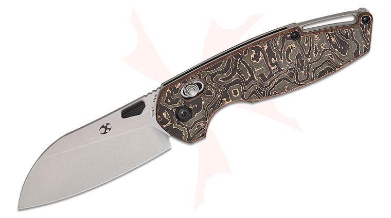 Kansept Knives Nick Swan Model 6 Crossbar Lock Folding Knife 3.1 inch CPM-S35VN Stonewashed Sheepsfoot Blade, Copper Carbon Fiber Handles