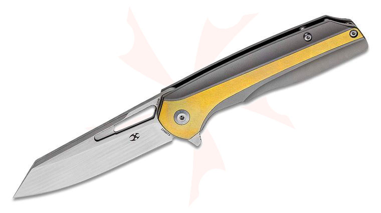 Kansept Knives Shard Flipper Knife 3.5 inch CPM-S35VN Satin Reverse Tanto Blade, Bronze and Gray Titanium Handles