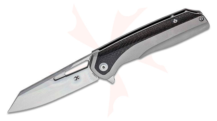 Kansept Knives Shard Flipper Knife 3.5 inch CPM-S35VN Satin Reverse Tanto Blade, Titanium and Carbon Fiber Handles, Timascus Pocket Clip