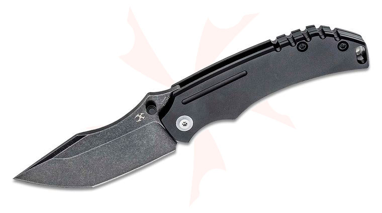 Kansept Knives Pelican EDC Folding Knife 3 inch CPM-S35VN Black Stonewashed Tanto Blade, Black Anodized Titanium Handles