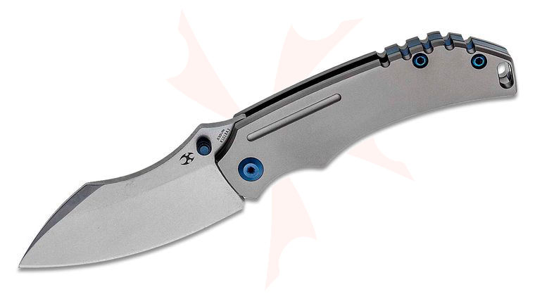 Kansept Knives Pelican EDC Folding Knife 3 inch CPM-S35VN Stonewashed Sheepsfoot Blade, Titanium Handles