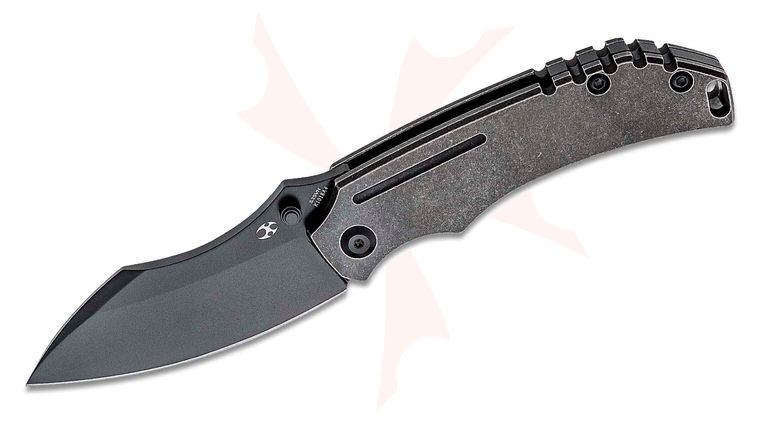 Kansept Knives Pelican EDC Folding Knife 3 inch CPM-S35VN Black Sheepsfoot Blade, Black Stonewashed Titanium Handles