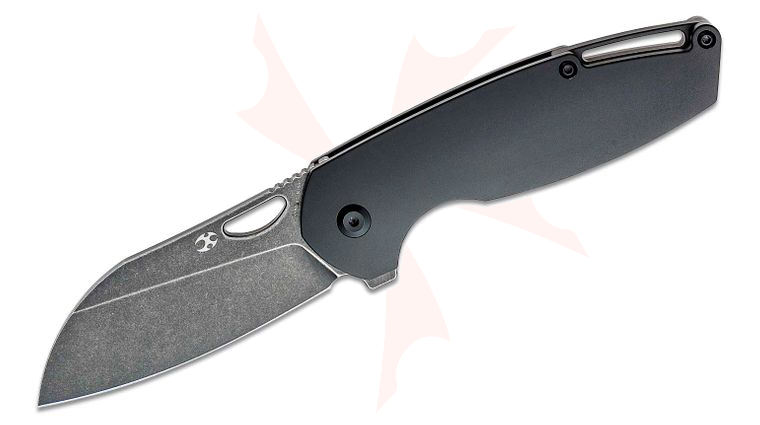 Kansept Knives Nick Swan Model 6 Flipper Knife 3.1 inch M390 Black Stonewashed Sheepsfoot Blade, Black Titanium Handles