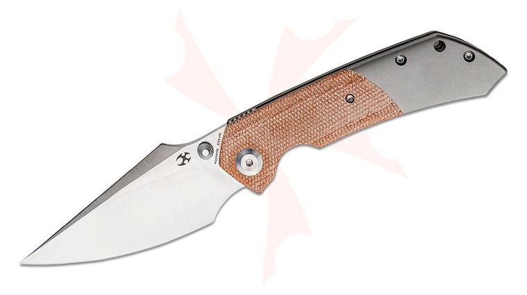 Kansept Knives Fenrir Front Flipper 3.48 inch CPM-S35VN Satin Harpoon Blade, Bead Blasted Titanium Handles with Brown Micarta Inlays