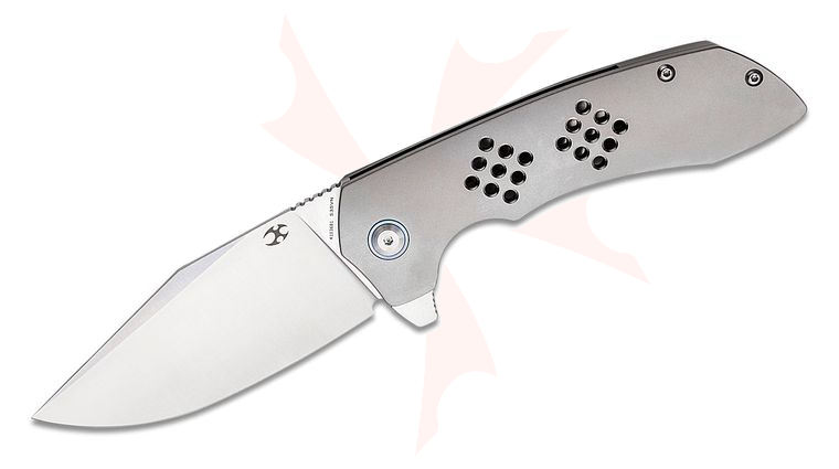 Kansept Knives Entity Flipper Knife 3.52 inch S35VN Satin Clip Point Blade, Bead Blasted Titanium Handles