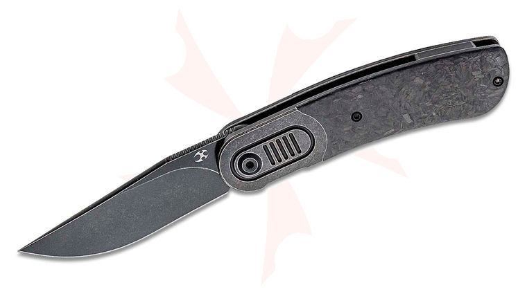 Kansept Knives Reverie Front Flipper 2.92 inch CPM-S35VN Black Stonewashed Clip Point Blade, Carbon Fiber Handles and Black Titanium Bolsters