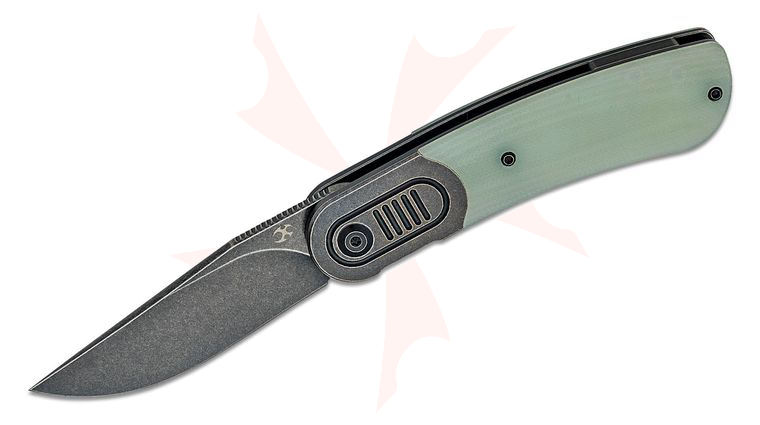 Kansept Knives Reverie Front Flipper 2.92 inch CPM-S35VN Black Stonewashed Clip Point Blade, Jade G10 Handles and Black Titanium Bolsters