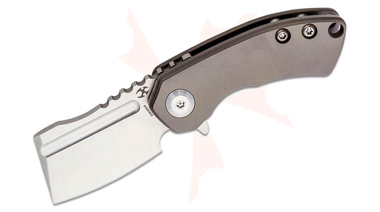 Kansept Knives Mini Korvid Flipper Knife 1.45 inch S35VN Satin Cleaver Blade, Bronze Titanium Handles