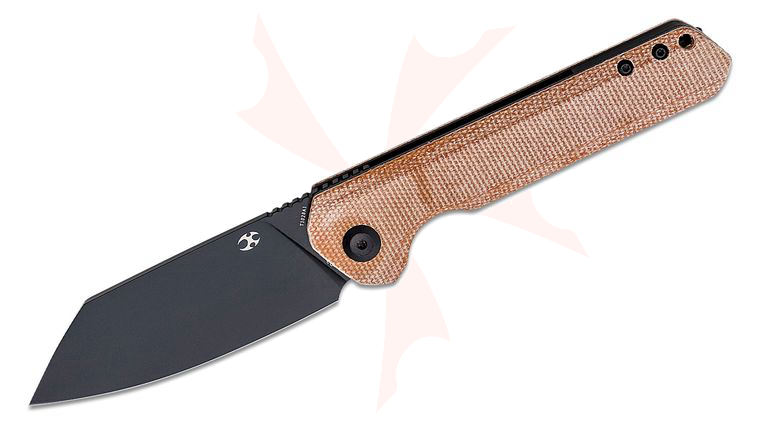 Kansept Knives Bulldozer Front Flipper 3.56 inch D2 Black Reverse Tanto Blade, Brown Micarta Handles