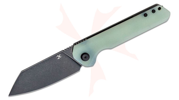 Kansept Knives Bulldozer Front Flipper Knife 3.56 inch D2 Black Reverse Tanto Blade, Natural (Jade) G10 Handles