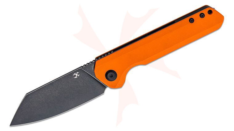 Kansept Knives Bulldozer Front Flipper Knife 3.56 inch D2 Black Reverse Tanto Blade, Orange G10 Handles