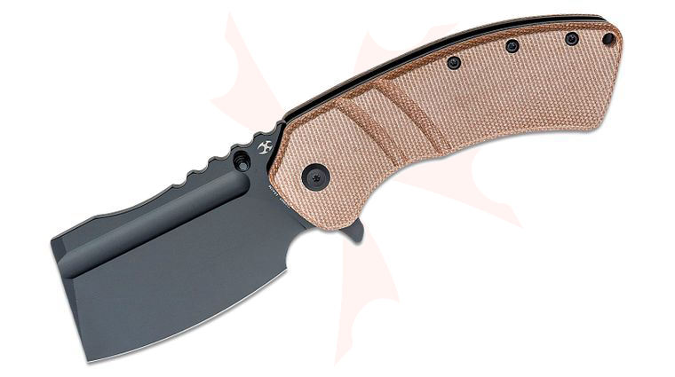 Kansept Knives XL Korvid Flipper Knife 3.55 inch 154CM Black Cleaver Blade, Brown Micarta Handles