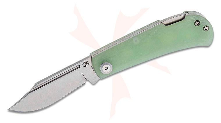 Kansept Knives Wedge Folding Knife 2.45 inch 154CM Satin Clip Point Blade, Natural (Jade) G10 Handles