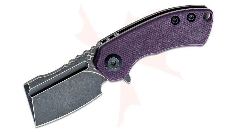Kansept Knives Mini Korvid Flipper Knife 1.45 inch 154CM Black Stonewashed Cleaver Blade, Purple G10 Handles
