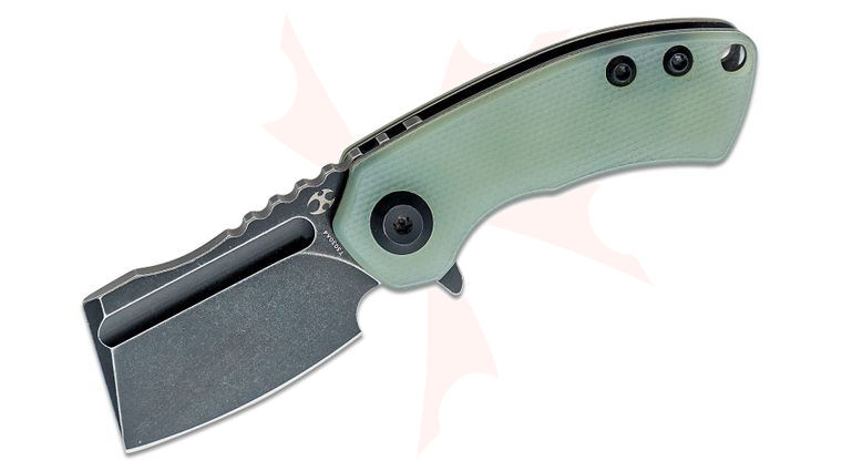 Kansept Knives Mini Korvid Flipper Knife 1.45 inch 154CM Black Stonewashed Cleaver Blade, Jade G10 Handles