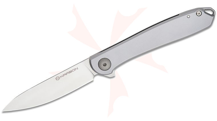 Karbon Knives Ken Onion Tidbit Frame Lock Flipper Knife 3 inch N690 Satin Drop Point Blade, Bead Blasted Stainless Steel Handles