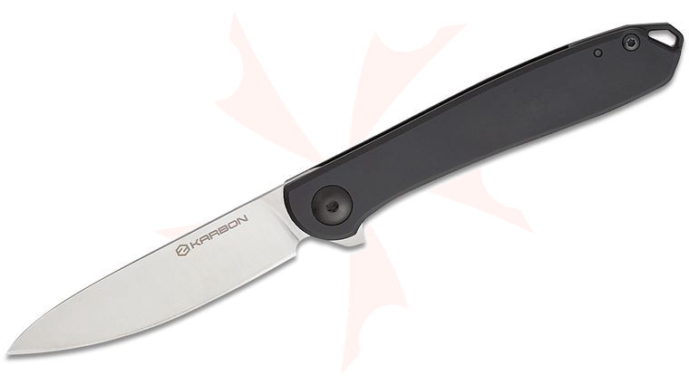 Karbon Knives Ken Onion Tidbit Frame Lock Flipper Knife 3 inch N690 Satin Drop Point Blade, Black PVD Stainless Steel Handles