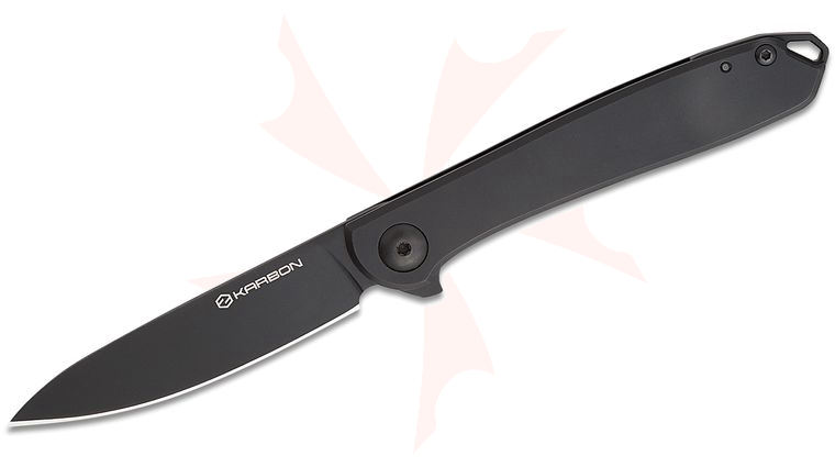 Karbon Knives Ken Onion Tidbit Frame Lock Flipper Knife 3 inch N690 Black PVD Drop Point Blade, Black PVD Stainless Steel Handles