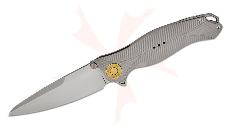 Karbon Knives Ken Onion Buck Horn Frame Lock Flipper Knife 3.75 inch S35VN Bead Blasted Drop Point Blade, Milled Titanium Handles