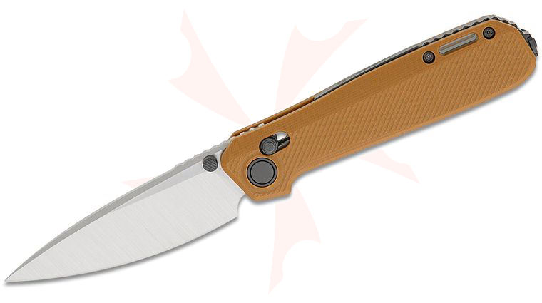 Karbon Knives Ken Onion Terminal Crossbar Lock Folding Knife 3.31 inch Sandvik 14C28N Satin Drop Point Blade, Brown G10 Handles
