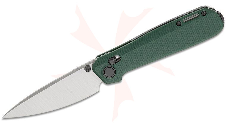 Karbon Knives Ken Onion Terminal Crossbar Lock Folding Knife 3.31 inch Sandvik 14C28N Satin Drop Point Blade, OD Green G10 Handles