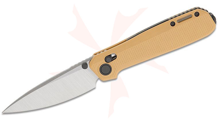 Karbon Knives Ken Onion Terminal Crossbar Lock Folding Knife 3.31 inch Sandvik 14C28N Satin Drop Point Blade, Desert Tan G10 Handles