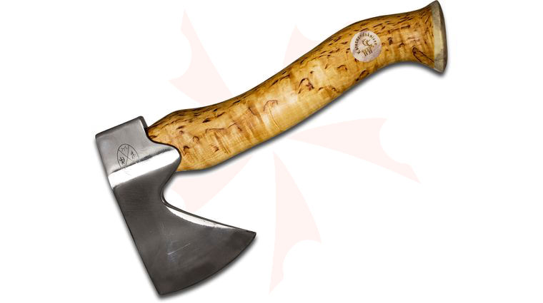Karesuando Kniven Unna Aksu Hunter's Axe Hatchet 8.75 inch Overall, Natural Oiled Curly Birch Handle, Leather Sheath