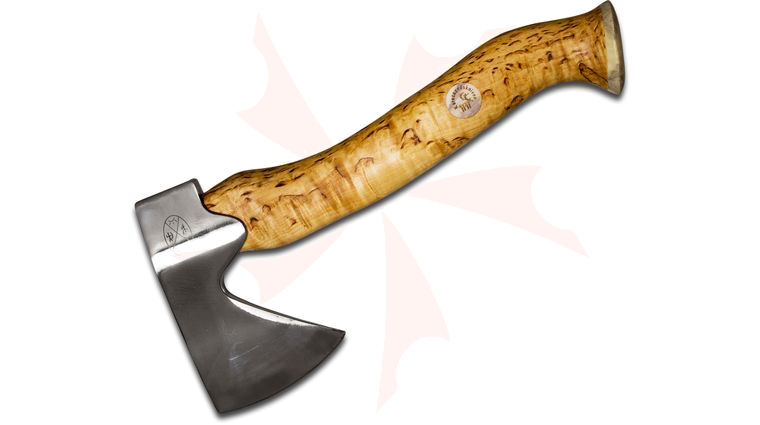 Karesuando Kniven Stoera Aksu Big Axe Hatchet 11.5 inch Overall, Natural Oiled Curly Birch Handle, Leather Sheath