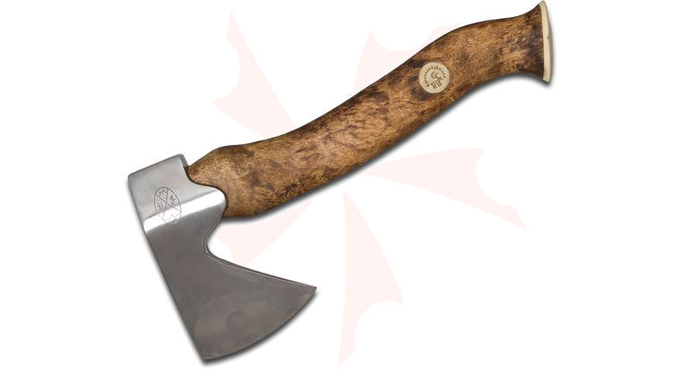 Karesuando Kniven Stoera Aksu Big Axe Hatchet 11.5 inch Overall, Brown Oiled Curly Birch Handle, Leather Sheath