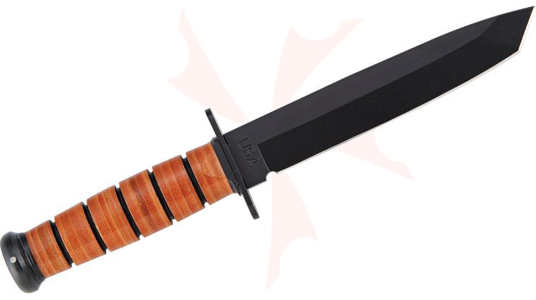 KA-BAR 1264 USA Tanto Fighting Knife 7 inch Plain Blade, Leather Handles, Kydex Sheath