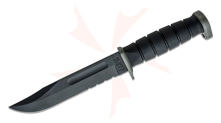 KA-BAR 1282 Extreme Fighting Fixed Blade Knife 7 inch D2 Black Combo Clip Point Blade, Black Kraton G Handle, Kydex Sheath