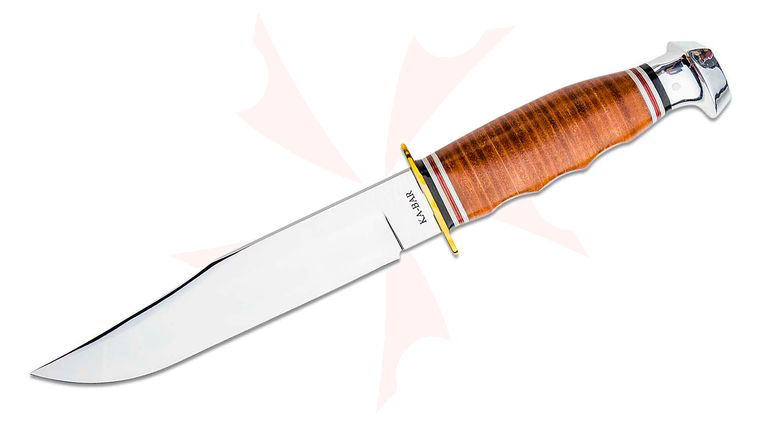 KA-BAR 1236 Bowie Knife 6-15/16 inch Blade, Stacked Leather Handles, Leather Sheath